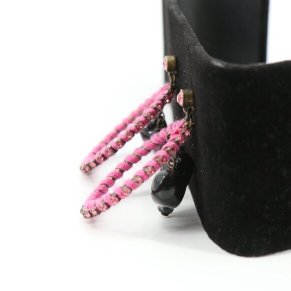 Betsey Johnson Black Puff Heart Pink Wrapped Rhinestone Hoop Earrings - Picture 5 of 6